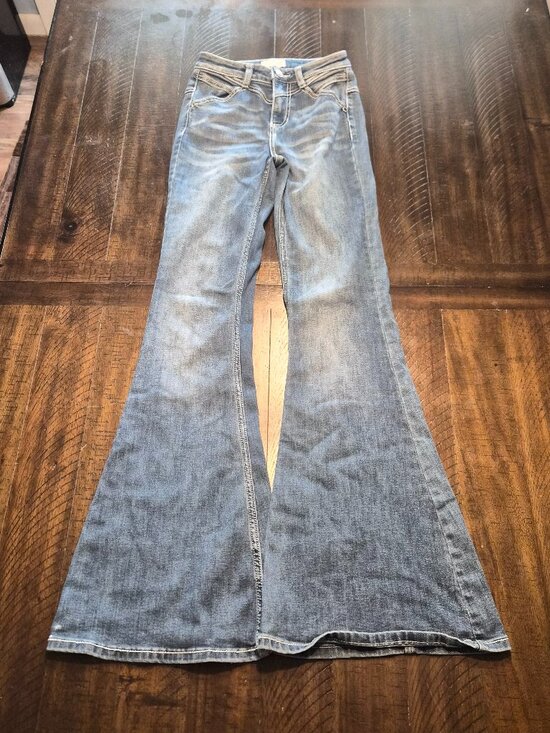 Shyanne Denim - SHYANNE Womens Super Flare Jeans Bell Bottoms Mid Rise Blue Size 25 x 34 G710